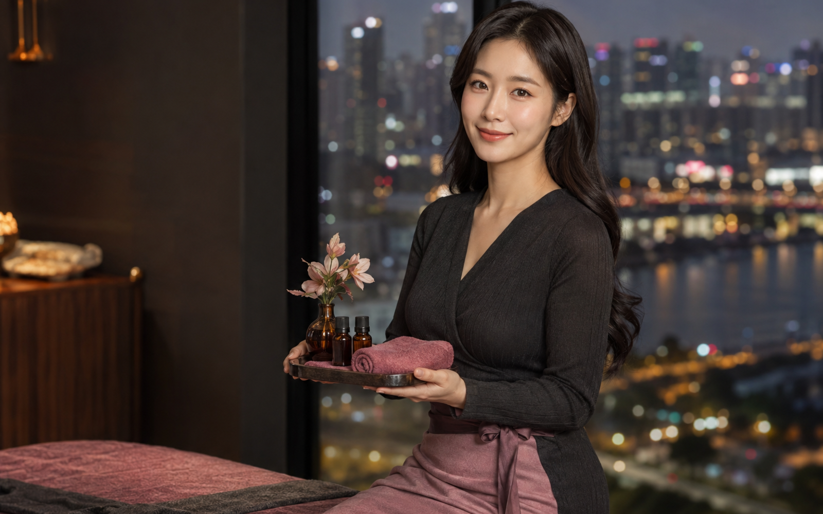 안성 공도 방문 홈케어를 안내하는 젊은 성인 한국 여성 관리사